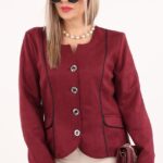 Elegancki bordowy zamszowy żakiet damski