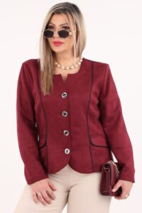 Elegancki bordowy zamszowy żakiet damski