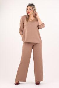 Brązowy komplet szerokie spodnie i bluzka
