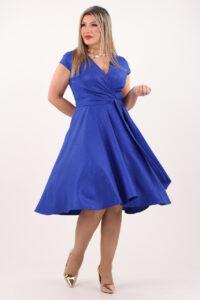 Chabrowa elegancka sukienka kopertowa midi z wiązaniem