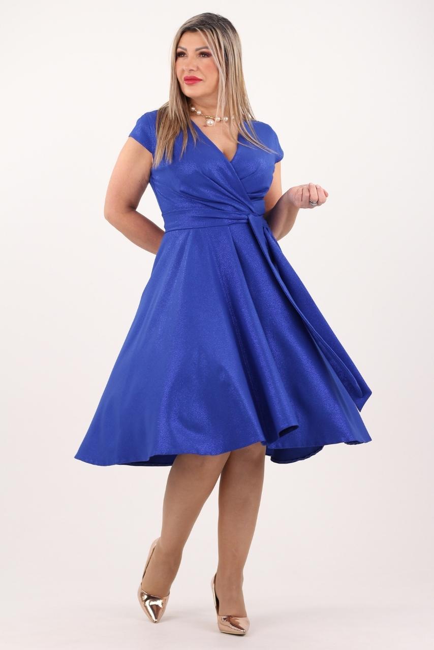 Chabrowa elegancka sukienka kopertowa midi z wiązaniem