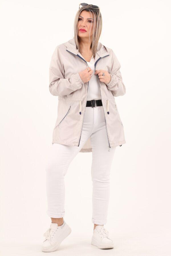 Cienka parka przeciwdeszczowa beżowa