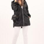 Cienka parka przeciwdeszczowa czarna