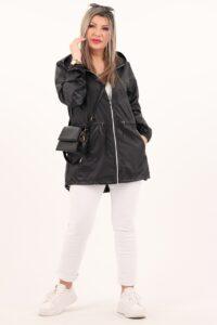 Cienka parka przeciwdeszczowa czarna