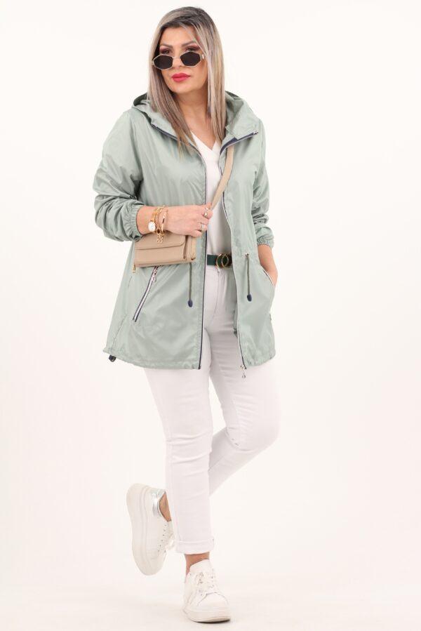 Cienka parka przeciwdeszczowa miętowa