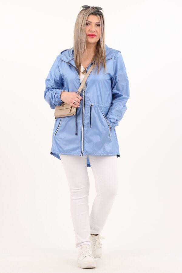 Cienka parka przeciwdeszczowa niebieska