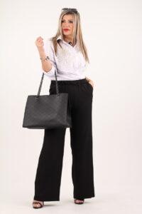 Czarne eleganckie spodnie damskie z szerokimi nogawkami