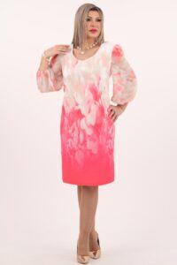 Elegancka sukienka z szerokimi rękawami z szyfonu różowa