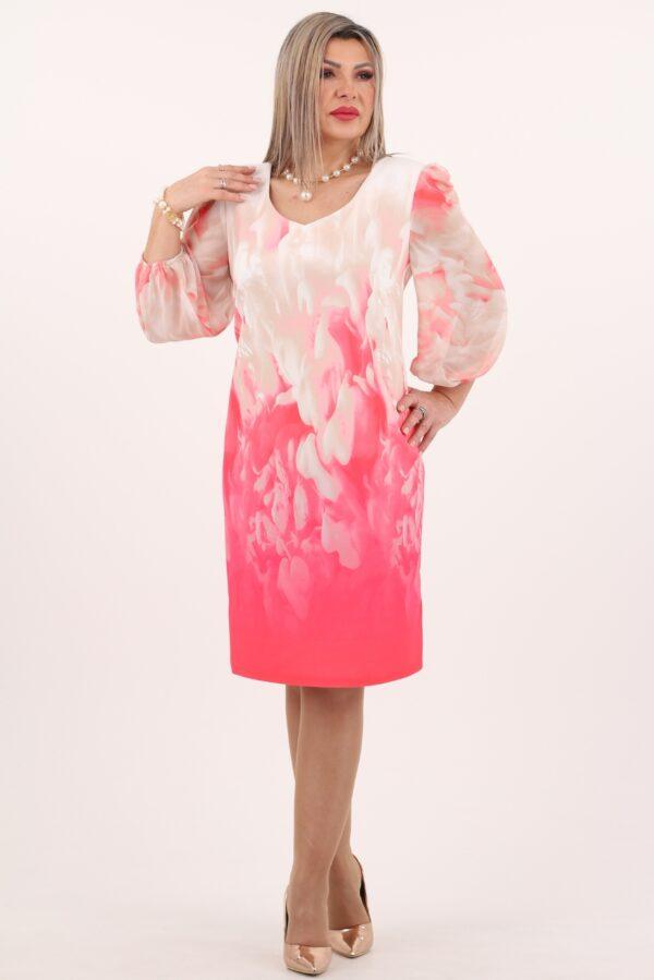 Elegancka sukienka z szerokimi rękawami z szyfonu różowa