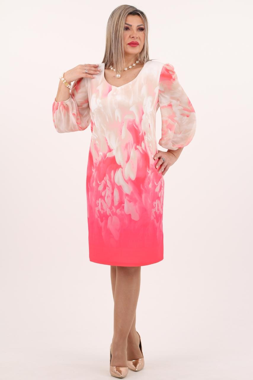 Elegancka sukienka z szerokimi rękawami z szyfonu różowa