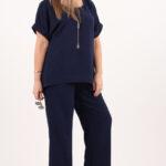 Elegancki komplet spodnie i bluzka grantowy