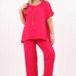 Elegancki komplet spodnie i bluzka różowy