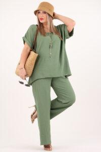 Elegancki komplet spodnie i bluzka zielony