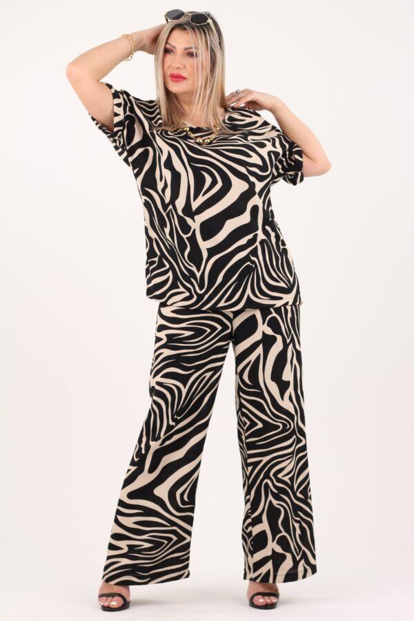 Komplet bluzka i spodnie damskie beżowo-czarny