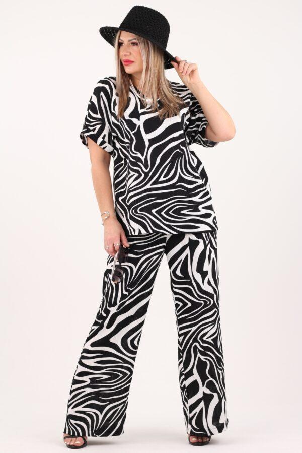 Komplet bluzka i spodnie damskie biało-czarny