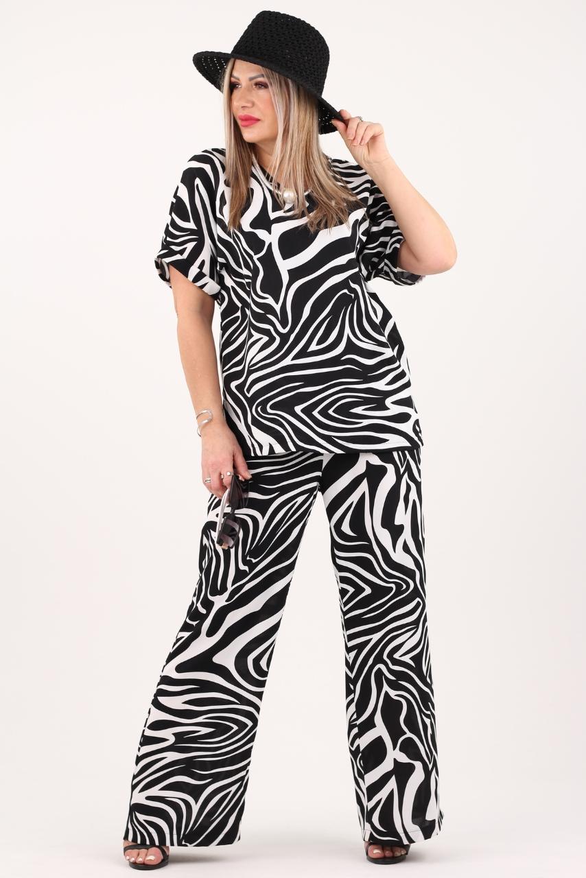 Komplet bluzka i spodnie damskie biało-czarny