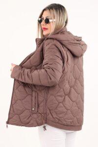 Kurtka z regulowaną długością pikowana brązowa