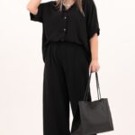 Luźny komplet spodnie i koszula czarny