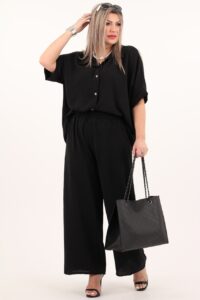 Luźny komplet spodnie i koszula czarny