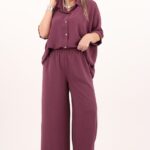 komplet spodnie i koszula fioletowy