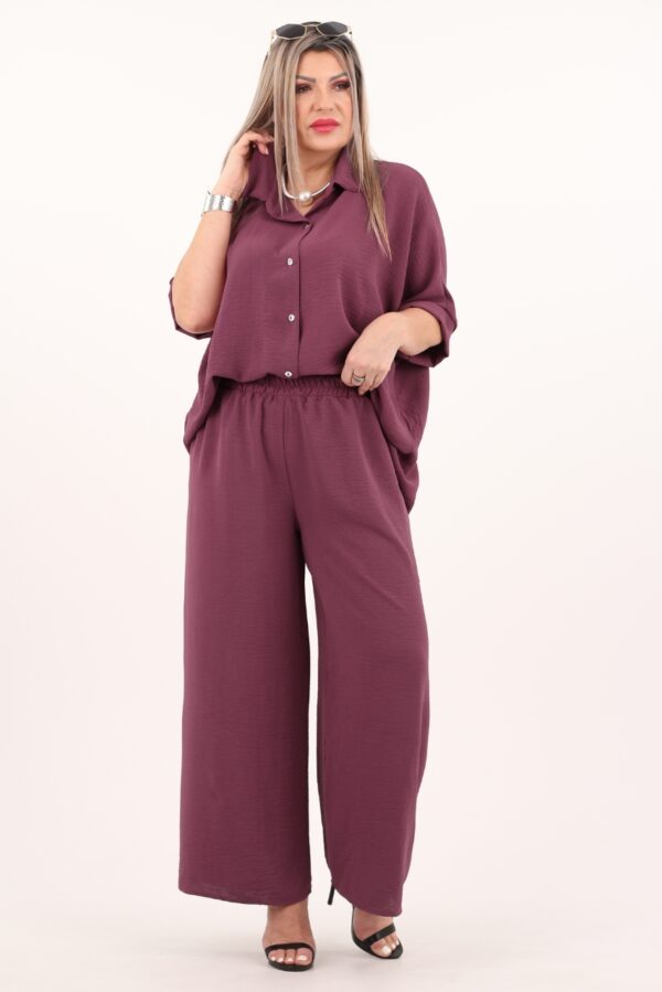 komplet spodnie i koszula fioletowy