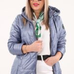 Przejściowa kurtka damska niebieska metaliczna