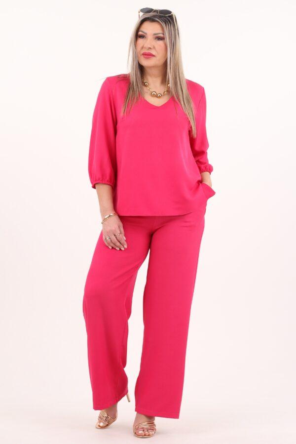 Różowy komplet szerokie spodnie i bluzka