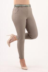 Spodnie cygaretki z paskiem ciemnobeżowe