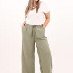 Szerokie spodnie kuloty plus size zielone