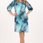 Zielono-niebieska sukienka z rozcięciem na rękawach