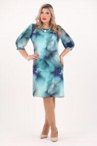 Zielono-niebieska sukienka z rozcięciem na rękawach