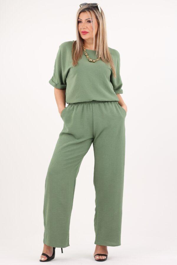 Zielony kombinezon na wesele z szerokimi nogawkami