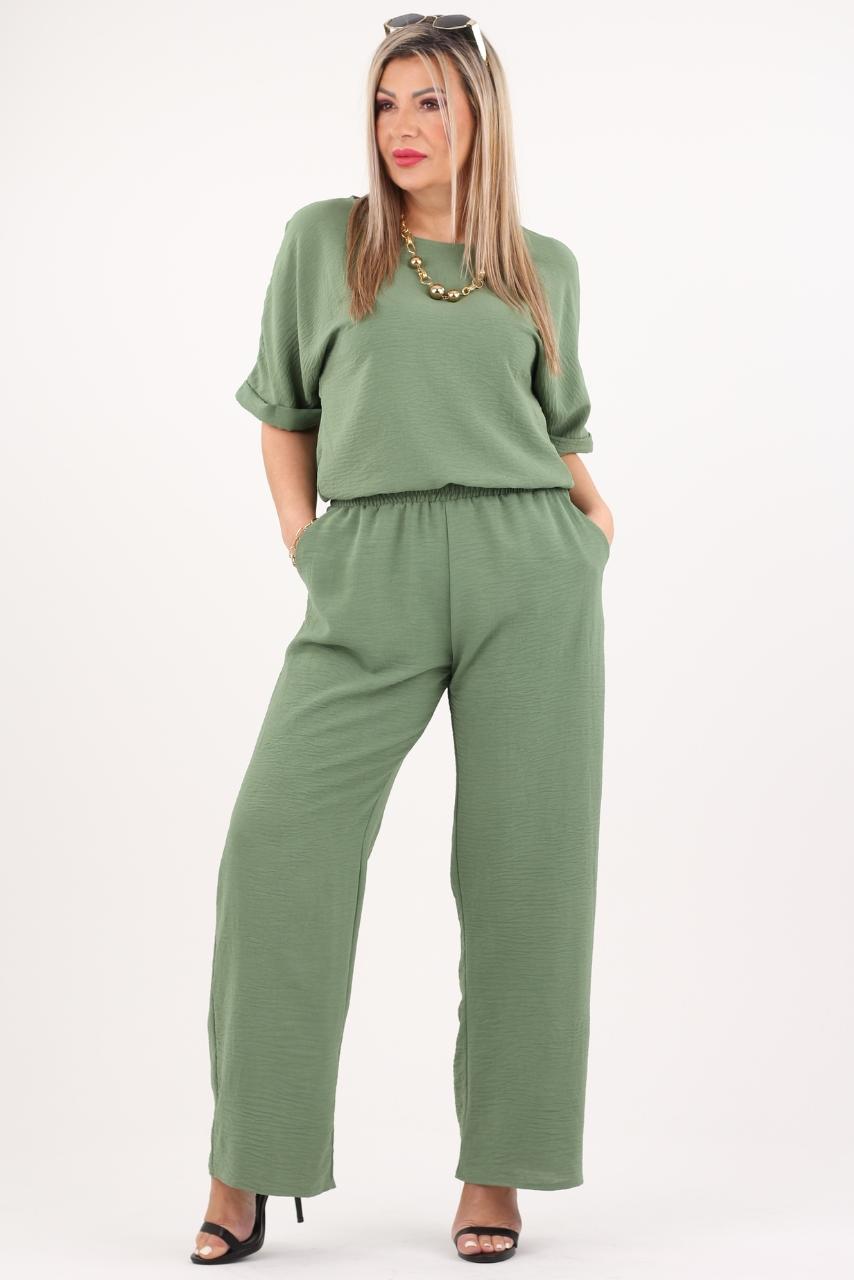 Zielony kombinezon na wesele z szerokimi nogawkami