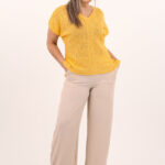 Żółta sweterkowa bluzka z krótkim rękawem