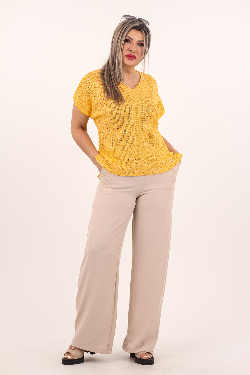 Żółta sweterkowa bluzka z krótkim rękawem