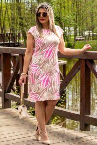 Sukienka elegancka wizytowa różowo-beżowa