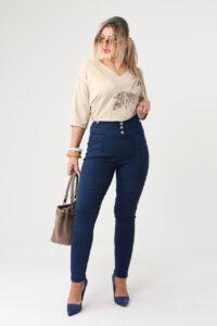 Elastyczne jeansy z wysokim stanem ciemny jeans