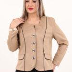 Elegancki ciemnobeżowy zamszowy żakiet damski