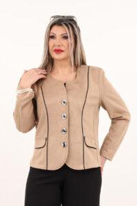 Elegancki ciemnobeżowy zamszowy żakiet damski