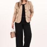 Elegancki ciemnobeżowy zamszowy żakiet damski (7)