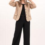 Elegancki ciemnobeżowy zamszowy żakiet damski (9)