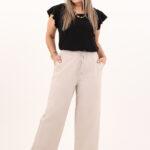 Szerokie cienkie spodnie beżowe