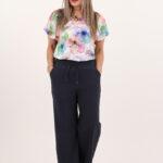 Szerokie cienkie spodnie granatowe