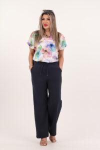 Szerokie cienkie spodnie granatowe