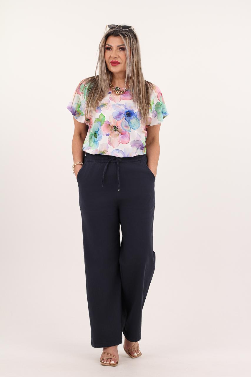 Szerokie cienkie spodnie granatowe