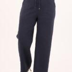 Szerokie cienkie spodnie granatowe (7)