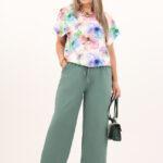 Szerokie cienkie spodnie miętowe