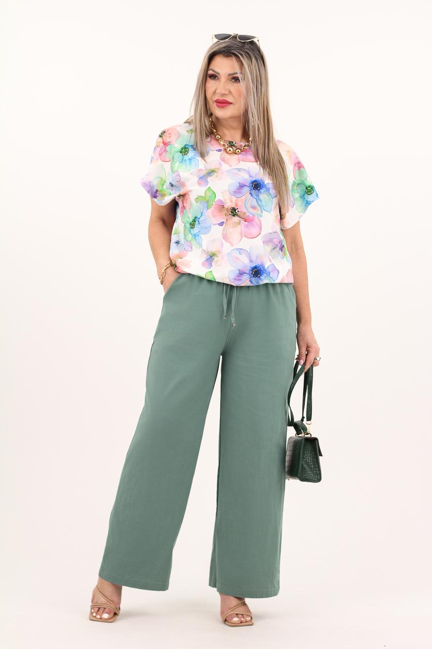 Szerokie cienkie spodnie miętowe