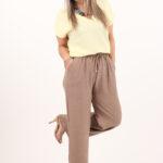 Szerokie spodnie bawełniane brązowe (1)