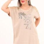 bluzka z koronką na rękawach beżowa